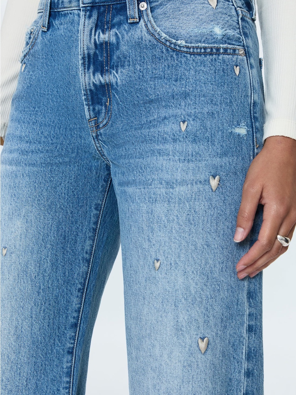 PISTOLA LEXI MID RISE BOWED STRAIGHT JEAN - CONFETTI VINTAGE SIZE 26 Hearts - Picture 2 of 8